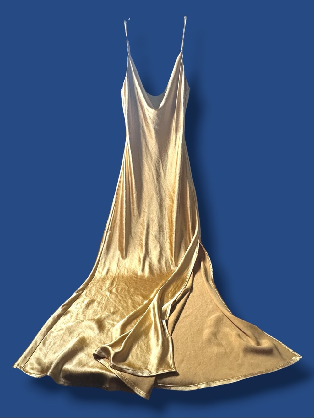 👗 Audrey 3Plus1 Satin Style Cowl Neck Strappy Maxi Dress in Gold. Size Small - Picture 3 of 15